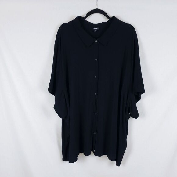 Torrid Womens 6X Rayon Slub Button-Up Short Sleeve Beach Shirt Polished Relaxed - Picture 1 of 12